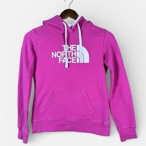 The North Face Hoodie Womens XS Pink Logo Pullover Fleece Kangaroo Pocket